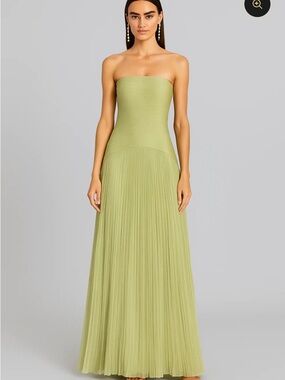 Strapless Pleated Maxi Dress in Light Olive Green